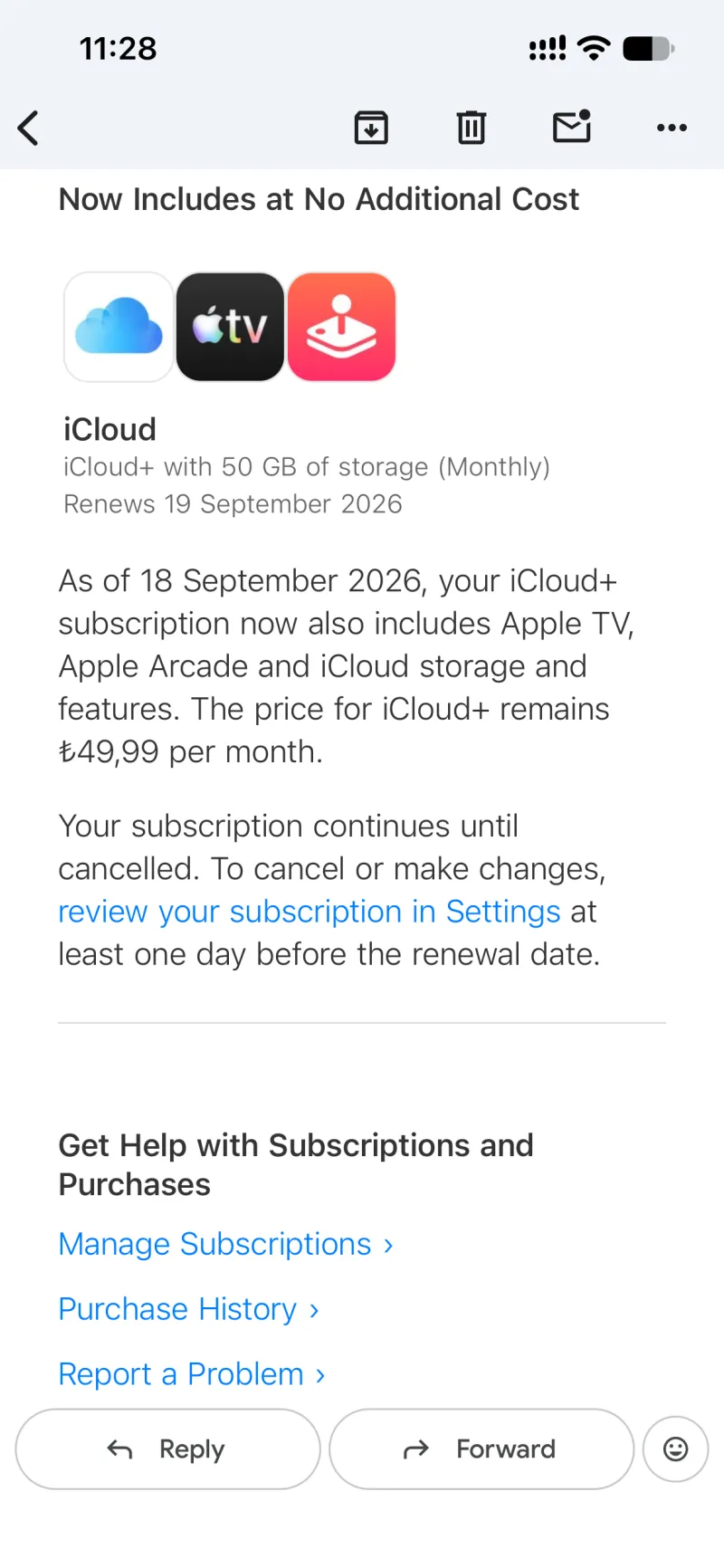 ایمیل رسمی اپل با عنوان iCloud Plus Now Includes Apple TV and Apple Arcade